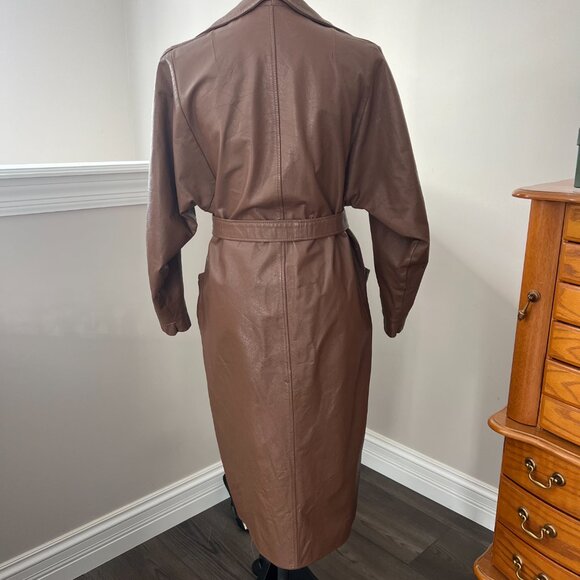 Vintage Brown Leather Long Belted Coat - Picture 10 of 13